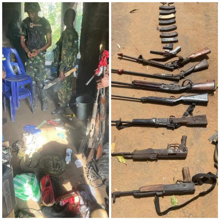 Arms and INEC materials recovered from criminal hideouts as troops search for soldier abducted in Abia