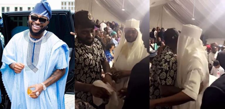 “He’s being careful” – Nigerians react as Davido covers his drink with handkerchief while exchanging pleasantries with Shina Peller (Video)