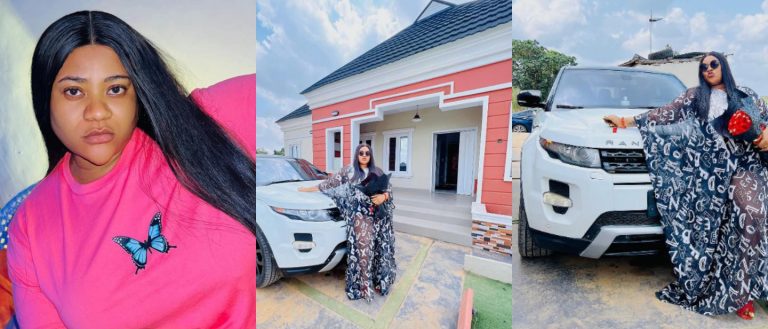 ‘One year later, I bought the same car I sold to finish this small bungalow behind me, to God alone be all the glory’ – Nkechi Blessing rejoices as she acquires a brand new Range Rover