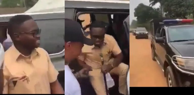 Outrage as Abia State Governor Okezie Ikpeazu’s son arrives event with long convoy and police escorts (video)