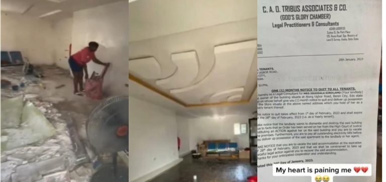Woman cries out as landlord gives her quit notice after spending huge sum to renovate the apartment in Edo state (video)