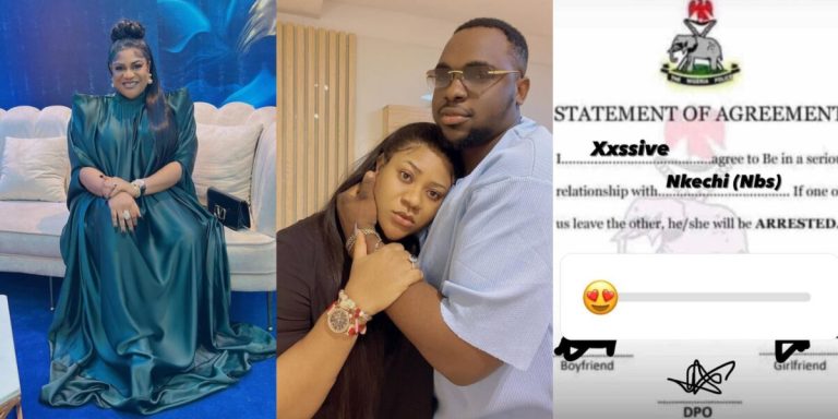 Nkechi Blessing cries out as boyfriend makes her sign police agreement to safeguard their relationship