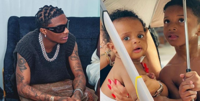 “See as children fine” – Celebrities react as singer Wizkid finally unveils the face of his fourth son