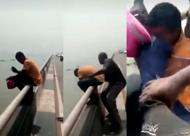 Suicidal man prevented from jumping off Third Mainland Bridge (video)