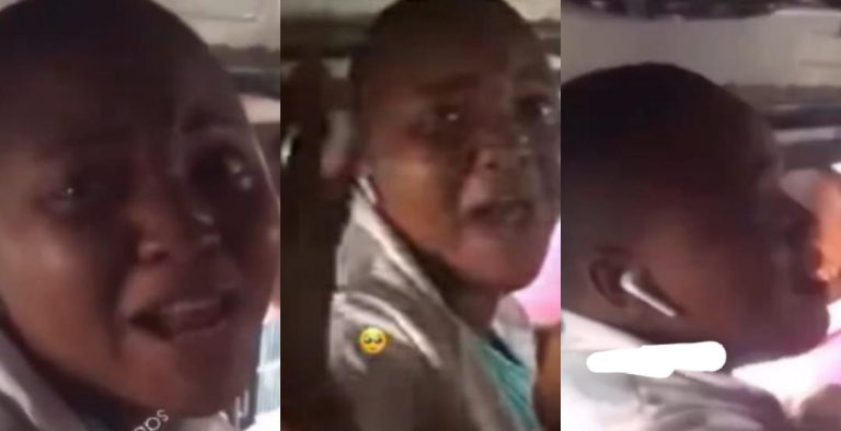 Lady in tears after getting beaten in a bus by passengers for ‘Jokingly’ saying APC’s Tinubu will win election (Video)
