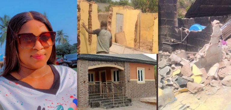 “I did it for mama, Glory be to God for helping me” – Lady writes as she demolishes mum’s old house and builds her a new bungalow