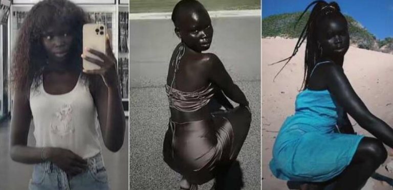 “They say black is beautiful but…” – Black girl with shiny dark skin causes commotion as she steps out in video