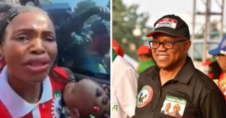 “Daddy you will win” – Emotional moment nursing mother broke down in tears during Peter Obi’s rally