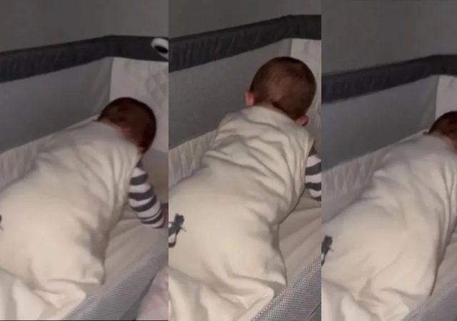 “He used to watch dad doing that to mummy” – Reactions as 6month old boy seen showing off his bedroom prowess, mom seeks help (Video)