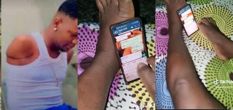 “Chatting with crush, more strength bro”- Man without hands stuns many as he types with his toes in viral video (Watch)