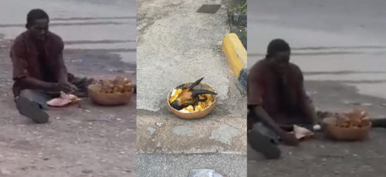 Madman eats sacrifice dropped at polling unit to scare off voters in Lagos (Video)
