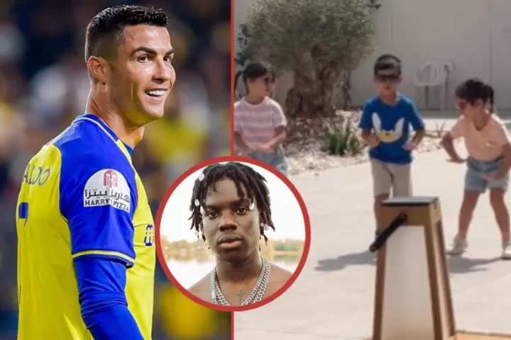 Netizens reacts as Cristiano Ronaldo shares video of his children dancing to Rema’s hit song, ‘Calm Down’