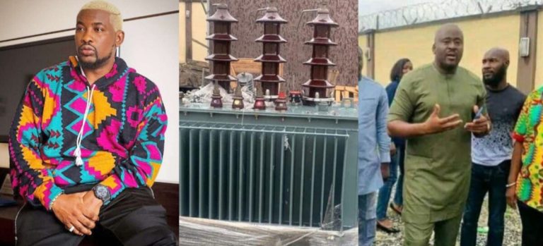 OAP Dotun reacts as Desmond Elliot donates transformers to his constituency ahead of election