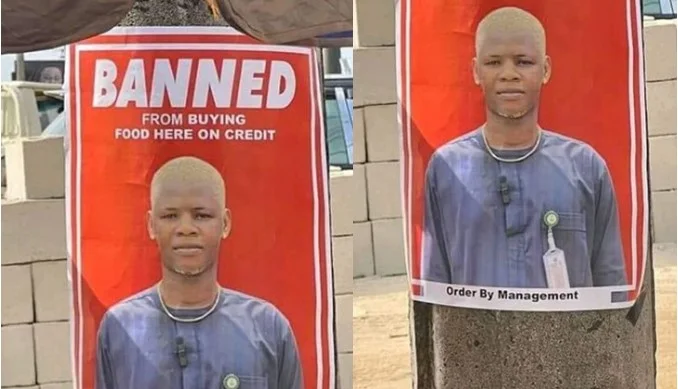 Funny reactions as canteen prints poster of young man who buys food on credit