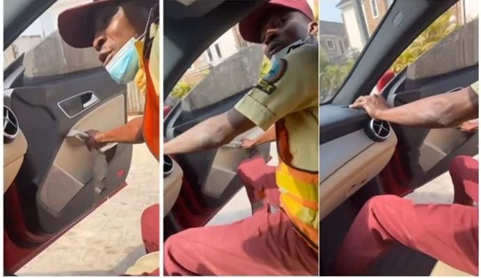 LASTMA official tries to jump out of moving Benz as motorist drives him to unknown location (Video)