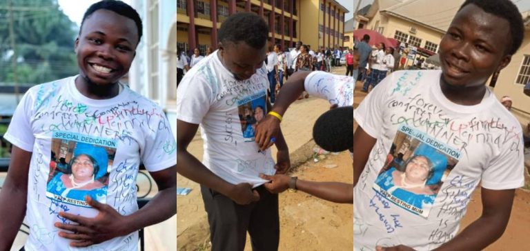 “I cried because you’re no more, you suffered for this, the mission has been accomplished” – Nigerian graduating student pays triibute to his late mother as he signs out
