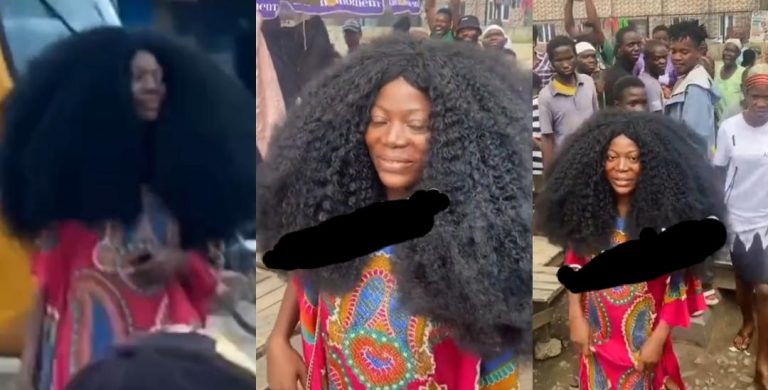 Drama as lady causes standstill with her hair size (Video)