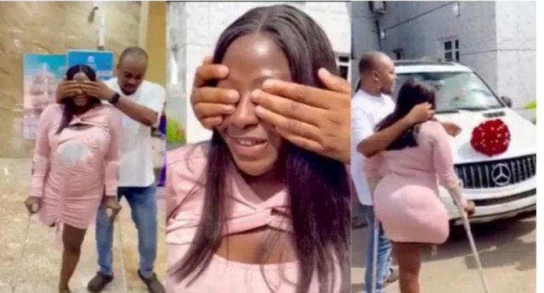 Actress, Doris Akonanya screams for joy as fiancé buys her a car shortly after proposing marriage to her