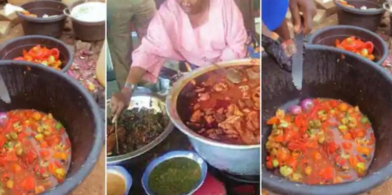 “I no fit chop outside again” – Nigerian lady exposes mama put using rotten tomatoes and onions to cook for customers (Video)