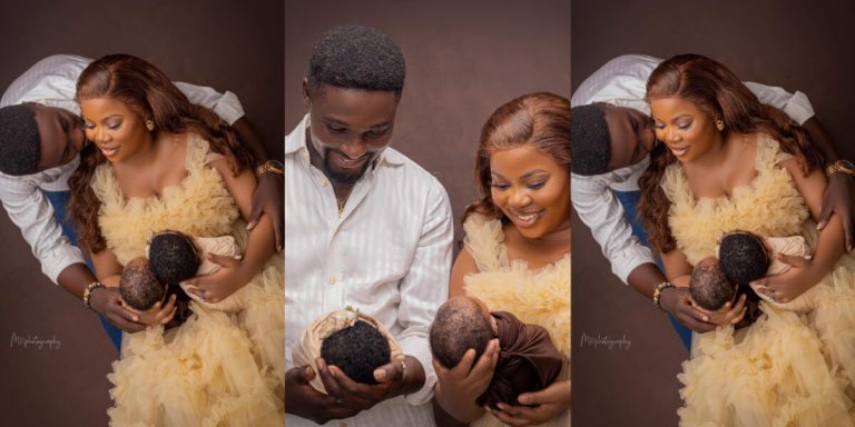 “Thank you Lord, for this new life” – Seyi Edun and Adeniyi Johnson proudly show off their twins as they clock 41 days