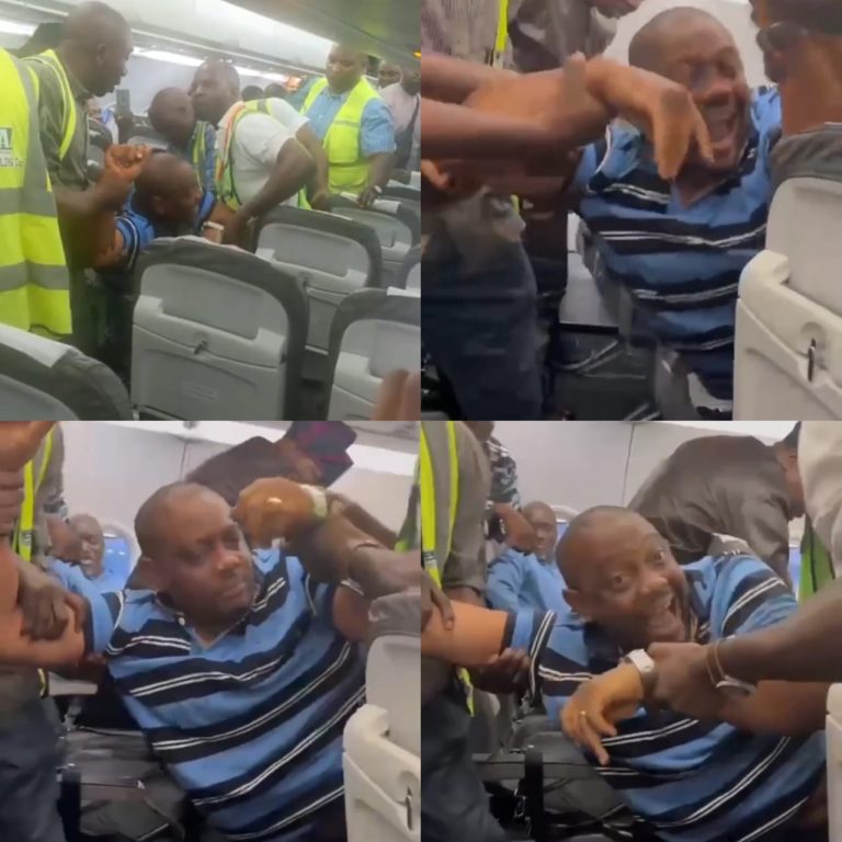 Man forcefully evacuated from a Lagos-bound flight after allegedly shouting “Tinubu must not be sworn in as President “(video)