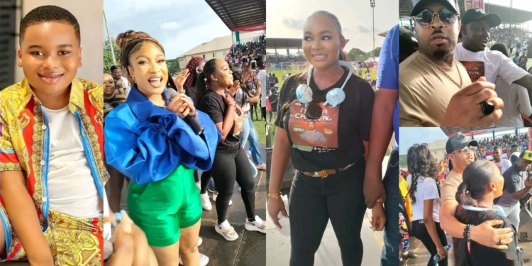 Tonto Dikeh’s son offers scholarship to 50 kids at Rachel Okonkwo’s Enugu event; Mike Ezuronye spotted- VIDEO