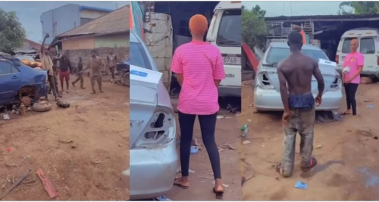 Lady takes birthday gift to her mechanic boyfriend at his workshop (Video)