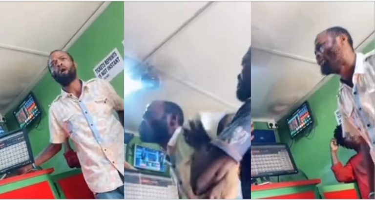 Man beats bet shop attendant after losing N50k, demands refund (Watch video)