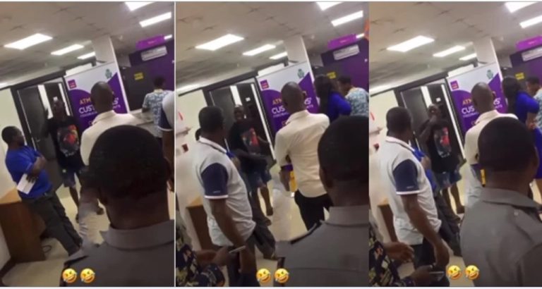 Weed seller creates scene in banking hall over inability to withdraw money for his business (Watch video)