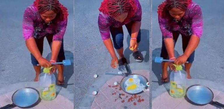 “Here in Saudi, the sun can cook beans” – Man says as Dubai-based lady uses sun to fry 2 eggs (Video)