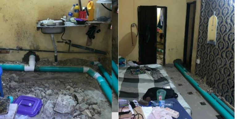 Tenant cries out after landlord invaded his home to pass toilet pipes from two other apartments through his apartment (Video)