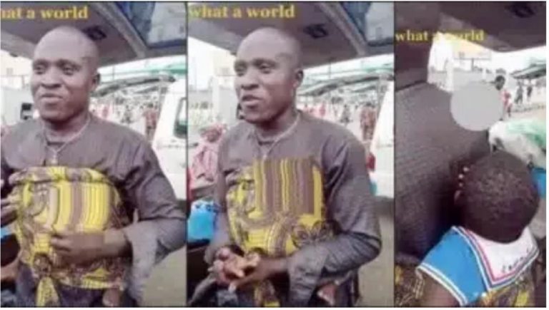 Man whose wife abandoned causes stir as he’s seen backing child (Video)