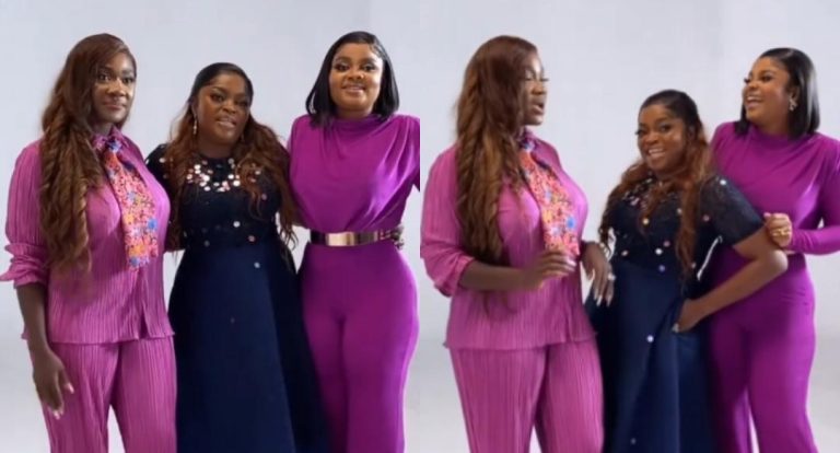 “We can’t wait”- Reactions as Bimbo Ademoye links up with Funke Akindele and Mercy Johnson (video)
