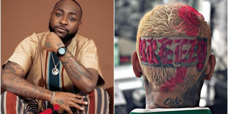 “Shey no be cultist them be?” – Matching tattoos of Davido and Chris Brown leave netizens curious
