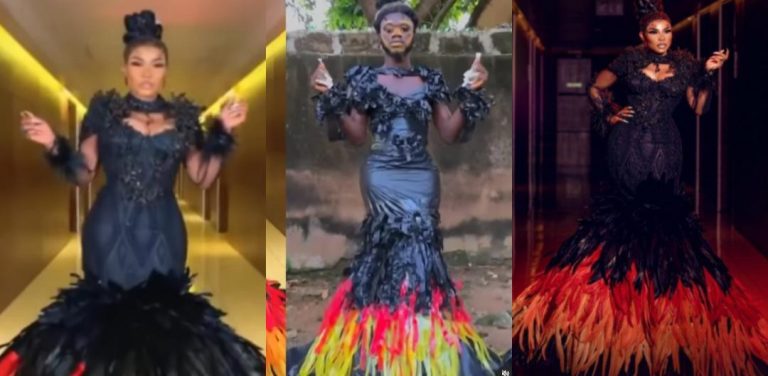 “I need to sue this guy, nobody should beg me oo” – Iyabo Ojo says after a fan messed with her N37.5million AMVCA dress by re-creating it