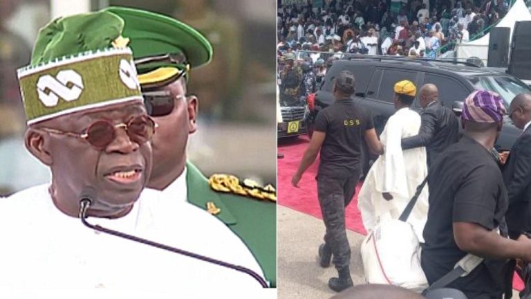 Drama as unknown man attempts to approach Tinubu on stage during his inauguration in Abuja (Video)
