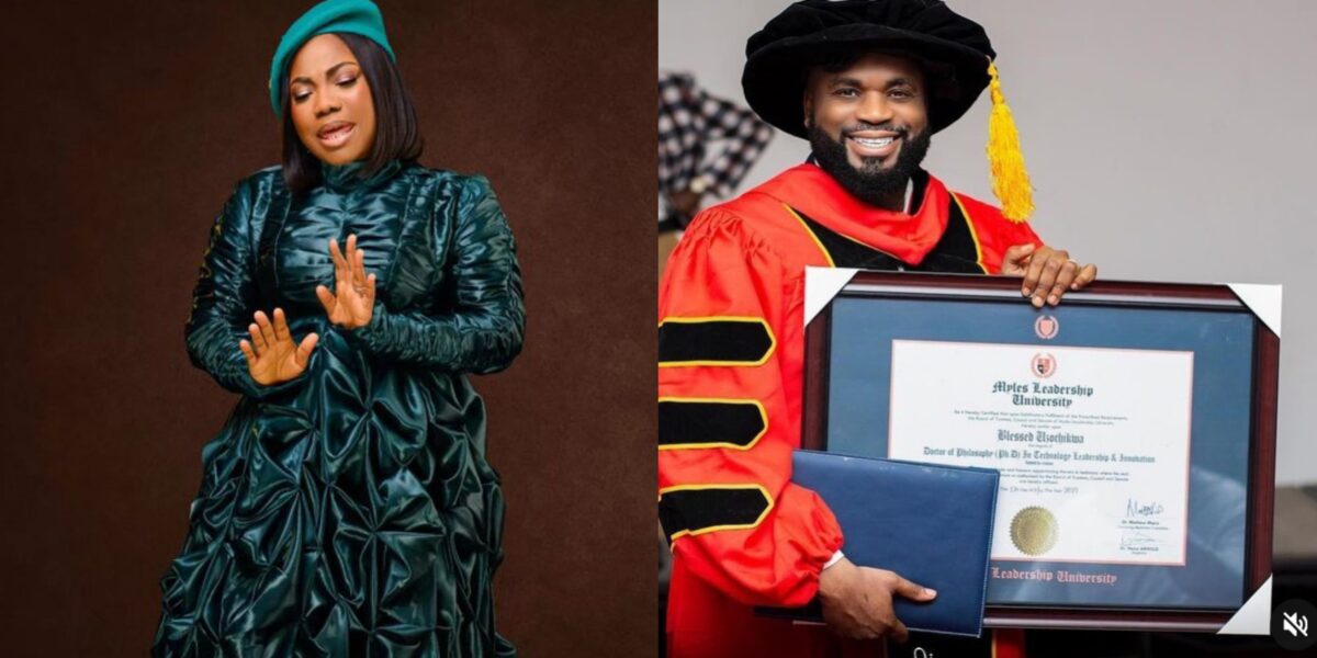 “Congratulations to you my Gee” – Mercy Chinwo celebrates her husband as he bags an honorary doctorate degree