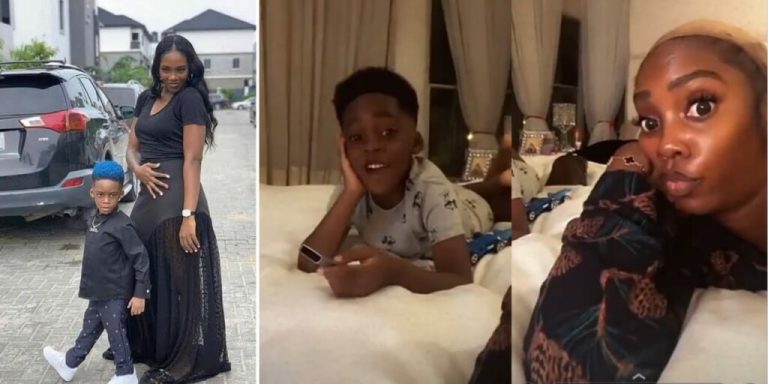 “What’s wrong with you?” – Tiwa Savage’s son, Jamil yells at her as she scolds him over bad habit –