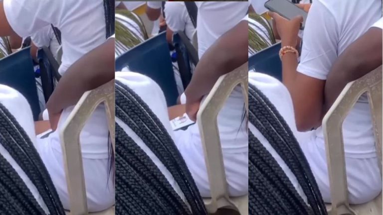 “What a rubbish, in public?” – Video trends as female corps member lets her male colleague touch her intimately at Camp (Watch)
