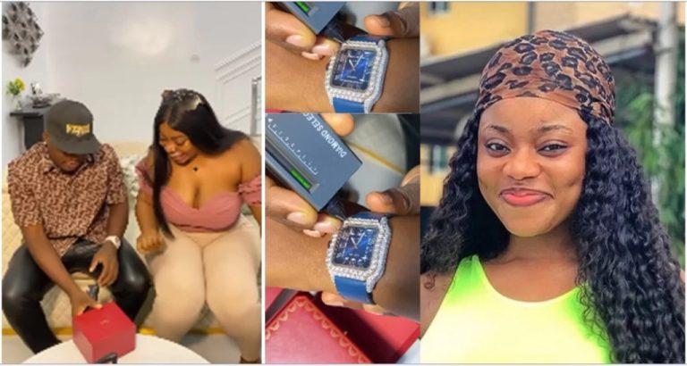 “Pls which work is she doing” – Reactions as Ashmusy buys N9.5m diamond encrusted wristwatch (Video)