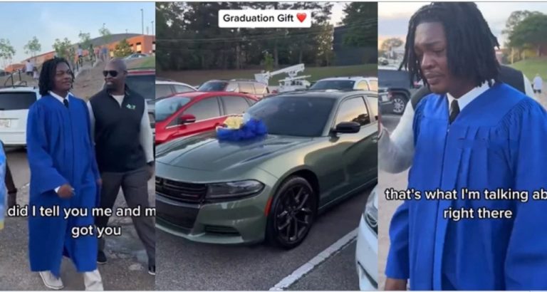 Young man breaks down in tears as father surprises him with car on graduation day (Video)
