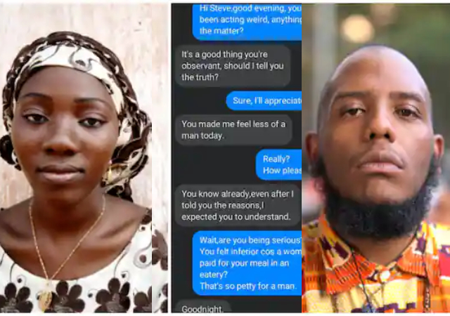 “You made me feel less of a man” – Nigerian man blasts lady for paying for food on their first date, says she would’ve given him the money to pay since she knows he’s broke