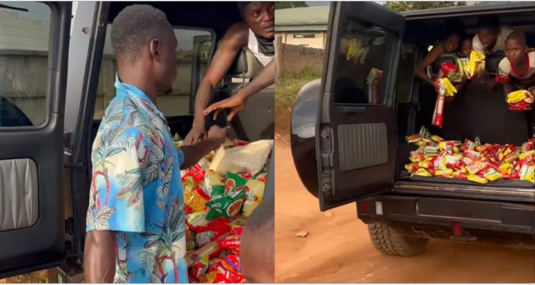 Portable uses his new G-Wagon to distribute foodstuff to needy children (Video)