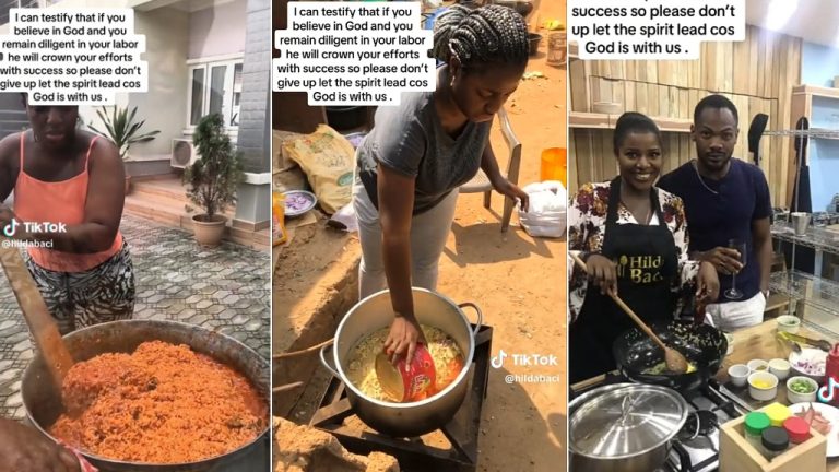 “Thank God for growth” – Old video shows Hilda Baci cooking big pot of rice with a turning stick, stirs reactions (Video)