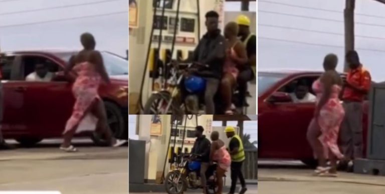 Man in disbelief as his girlfriend leaves him on okada, hops into another guy’s car at gas station (Video)