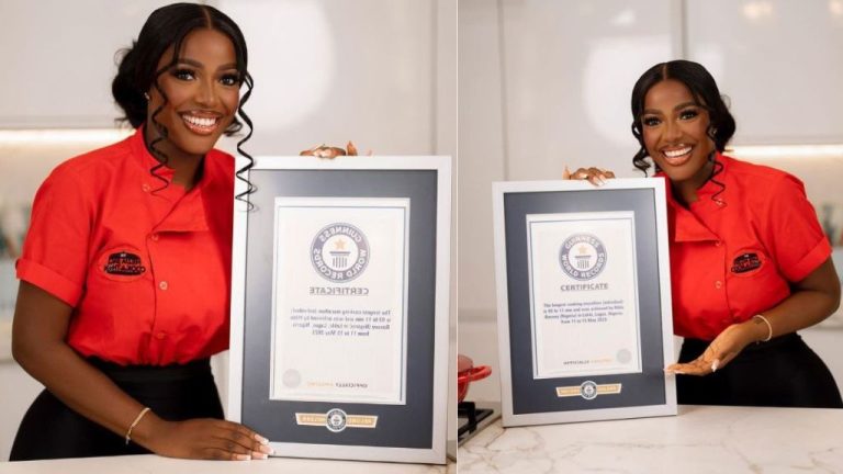 Chef Hilda Baci leaves many gushing as she strikes a pose with her Guinness World Record award (Photos)
