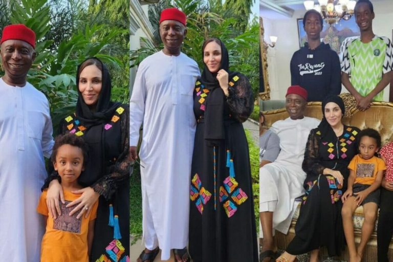 Ned Nwoko celebrates Eid El Kabir with his fifth wife, Laila Charani, and her kids