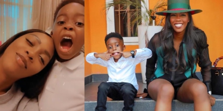 “Dear mom, I love you because you’re beautiful and good” – Tiwa Savage beams with joy as son surprises her with a heartwarming letter (Video)
