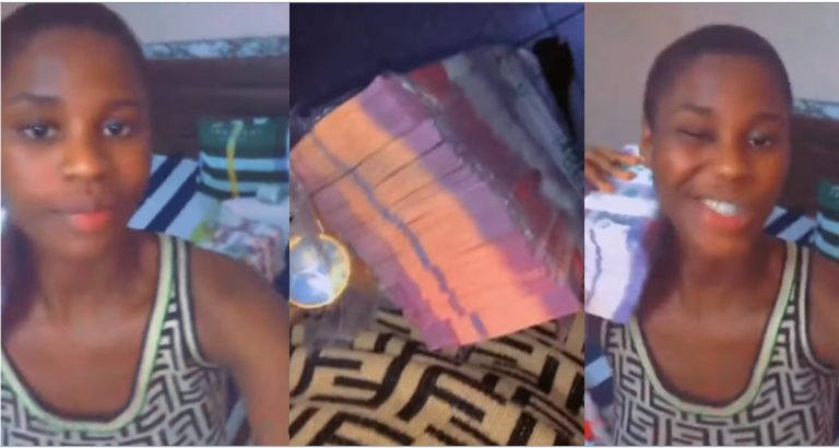 Yahoo is lucrative – Nigerian lady says as she flaunts stacks of cash