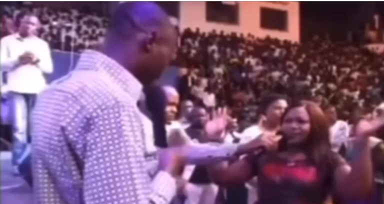 Evangelist ‘performs miracle’ in church by giving woman instant flat tummy (Video)